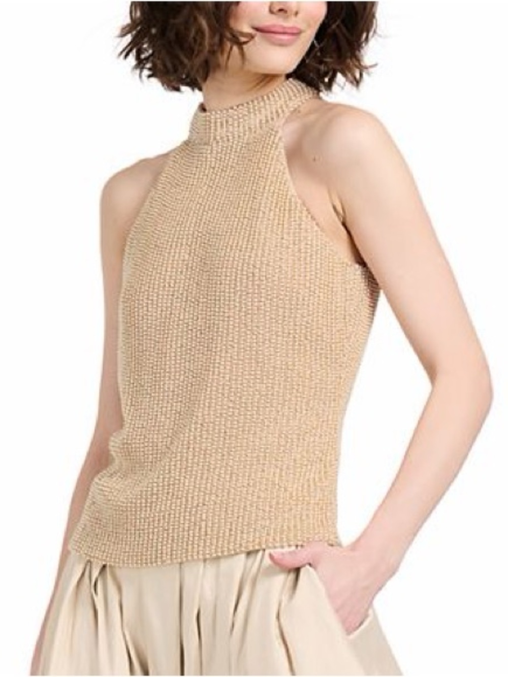 Cable & Gauge Beige High-Neck Knit Halter Tank